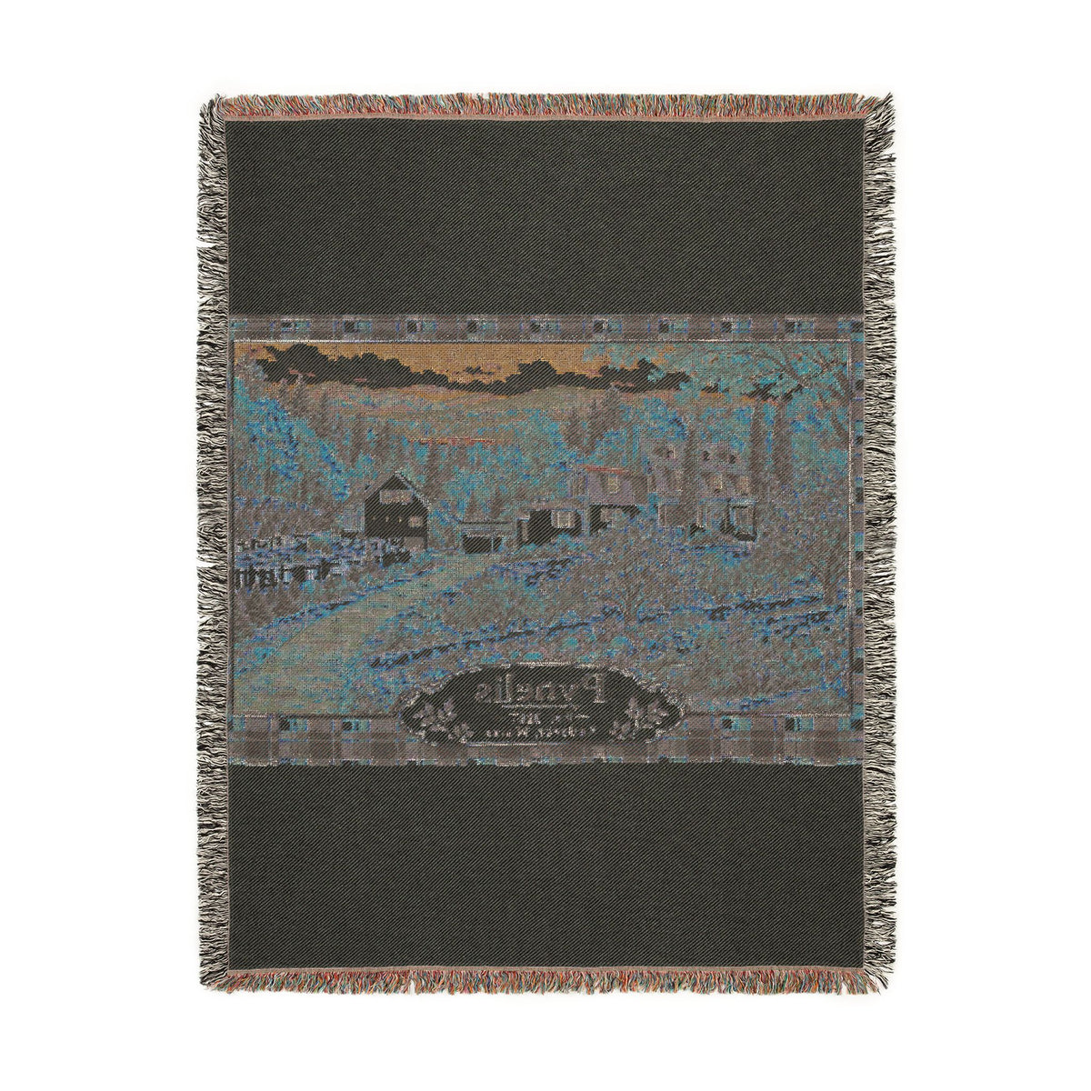 Plaid Woven Blanket — Autumn Village Tapestry Throw (Cozy Pynelis Landscape)