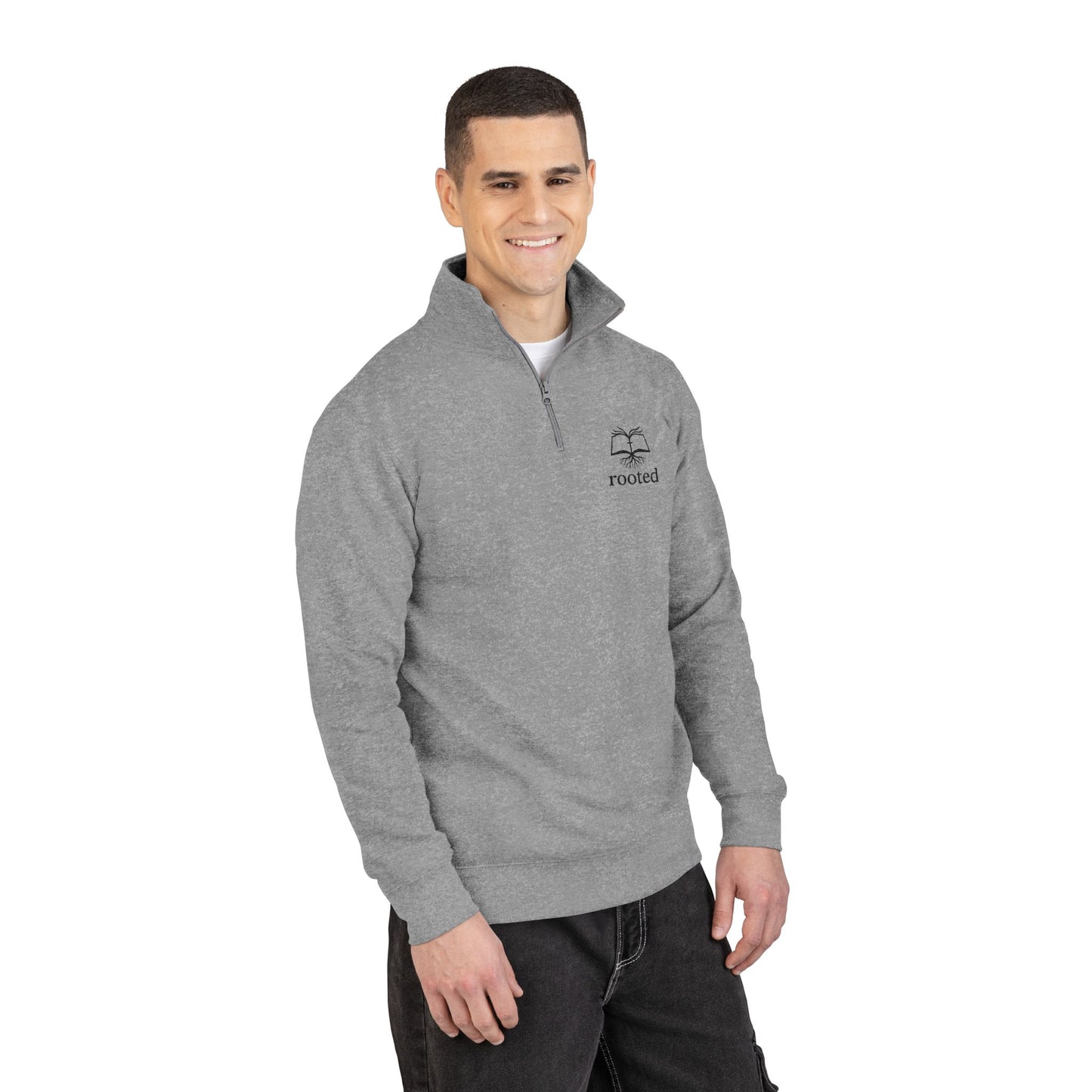 Rooted Tree Embroidered Fleece Pullover - Half-Zip Cozy Sweatshirt