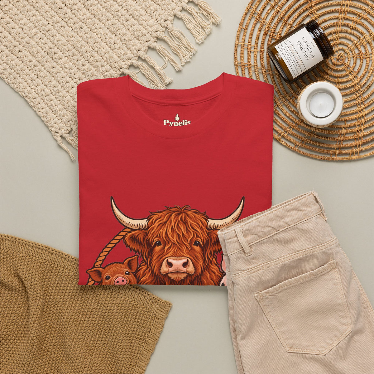 Highland Cow & Pig Farm Tee — Pynelis "Moo & Oink" Vintage Farm Logo T-Shirt