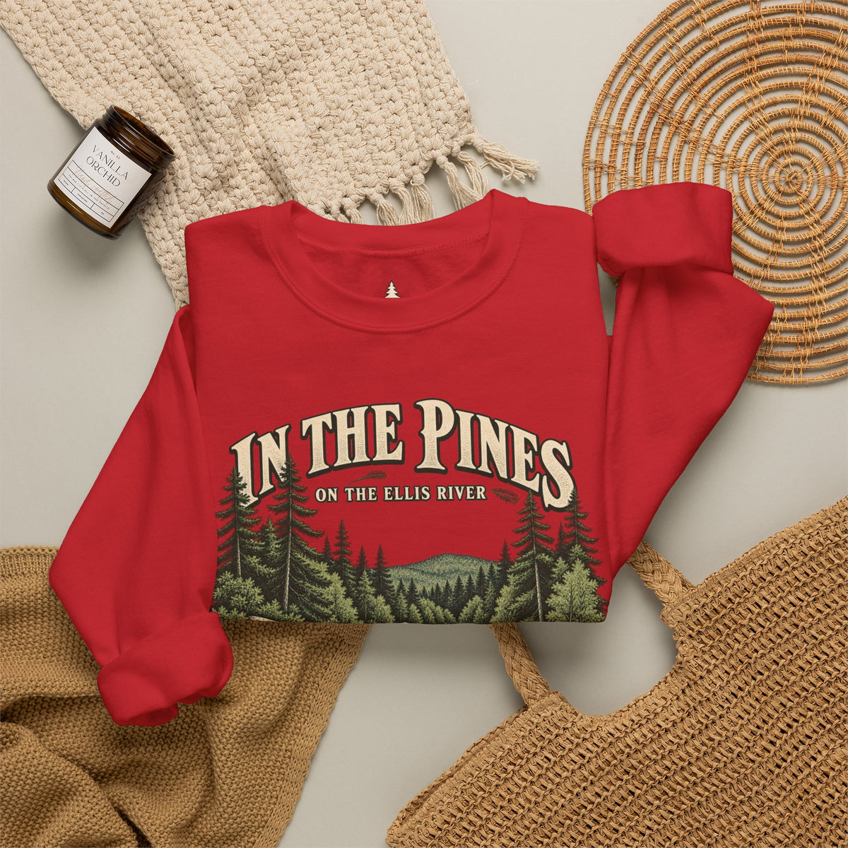 In The Pines Andover, ME Crewneck Sweatshirt — Scenic River Pine Forest Sweatshirt