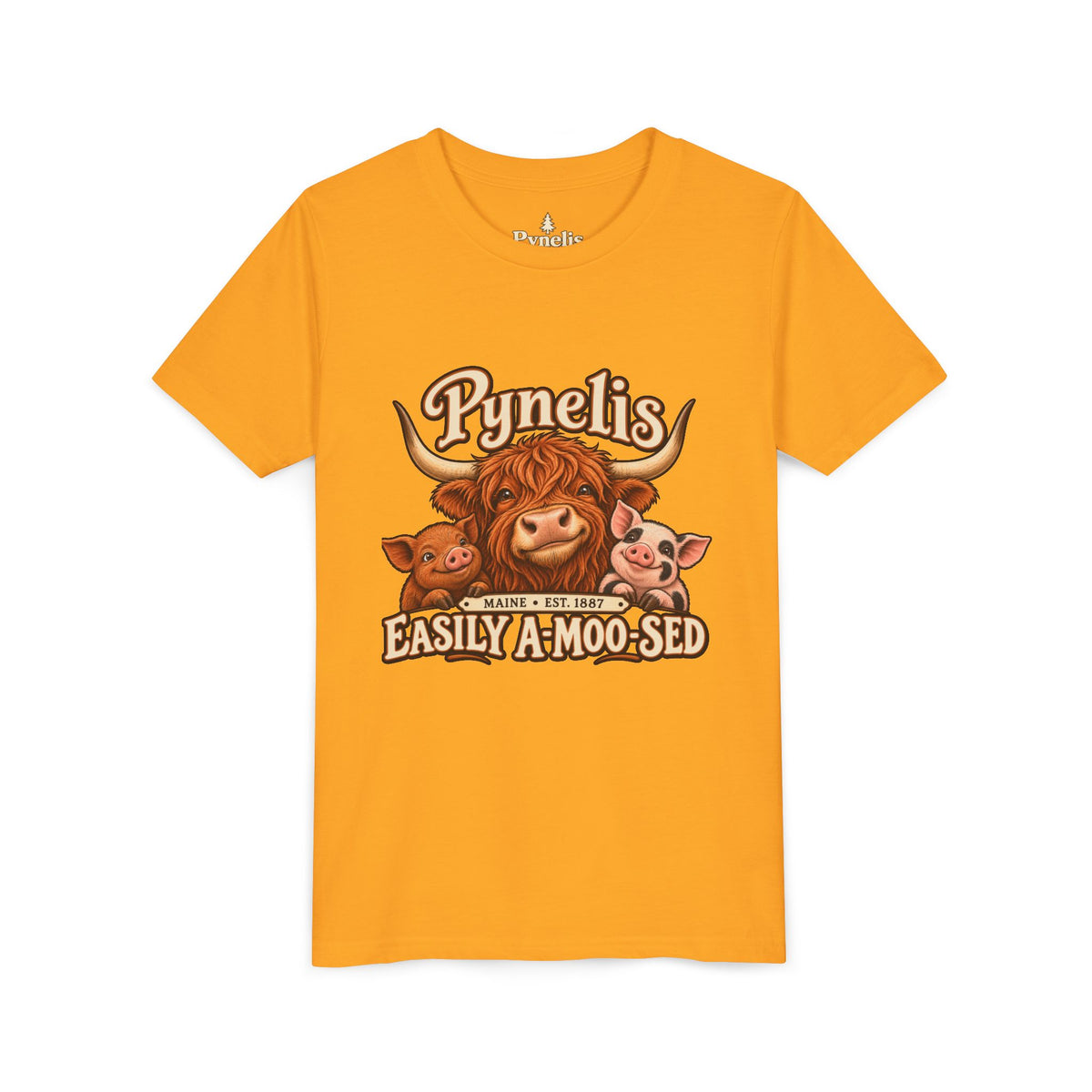 Youth Tee - "Pynelis Easily A-Moo-Sed" Funny Cow & Pig Farm Animal Shirt