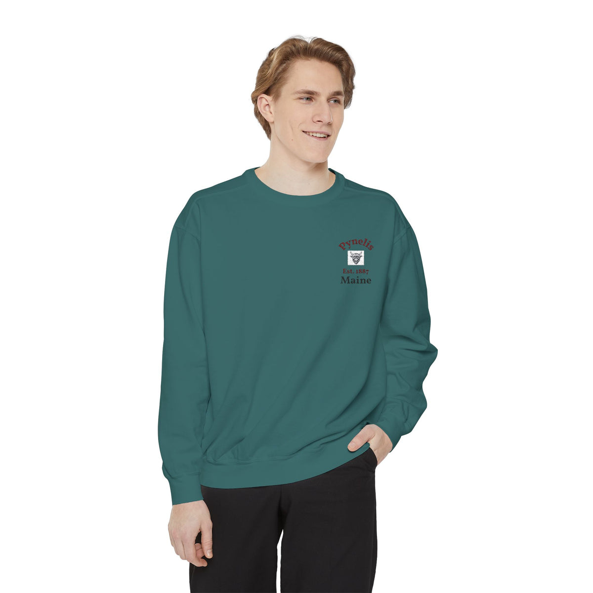 Crewneck Sweatshirt — Pynelis Maine Est 1887 Highland Graphic