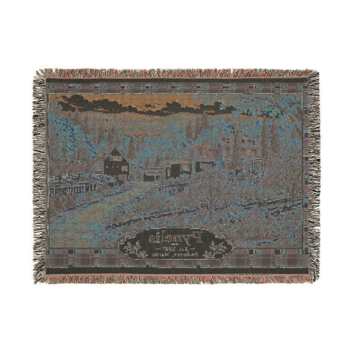 Plaid Woven Blanket — Autumn Village Tapestry Throw (Cozy Pynelis Landscape)