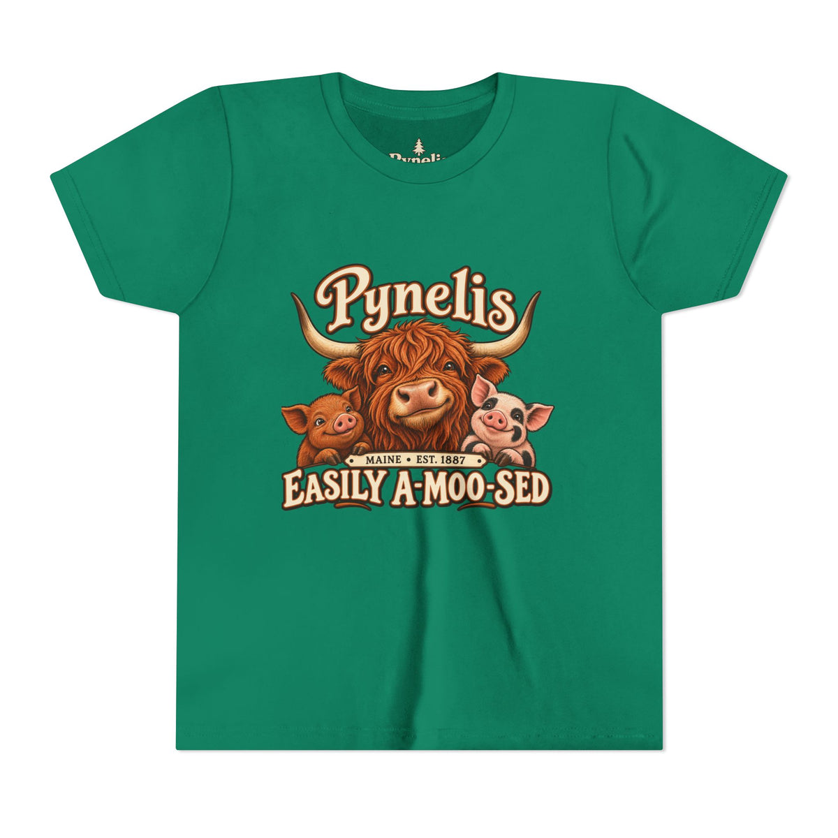 Youth Tee - "Pynelis Easily A-Moo-Sed" Funny Cow & Pig Farm Animal Shirt