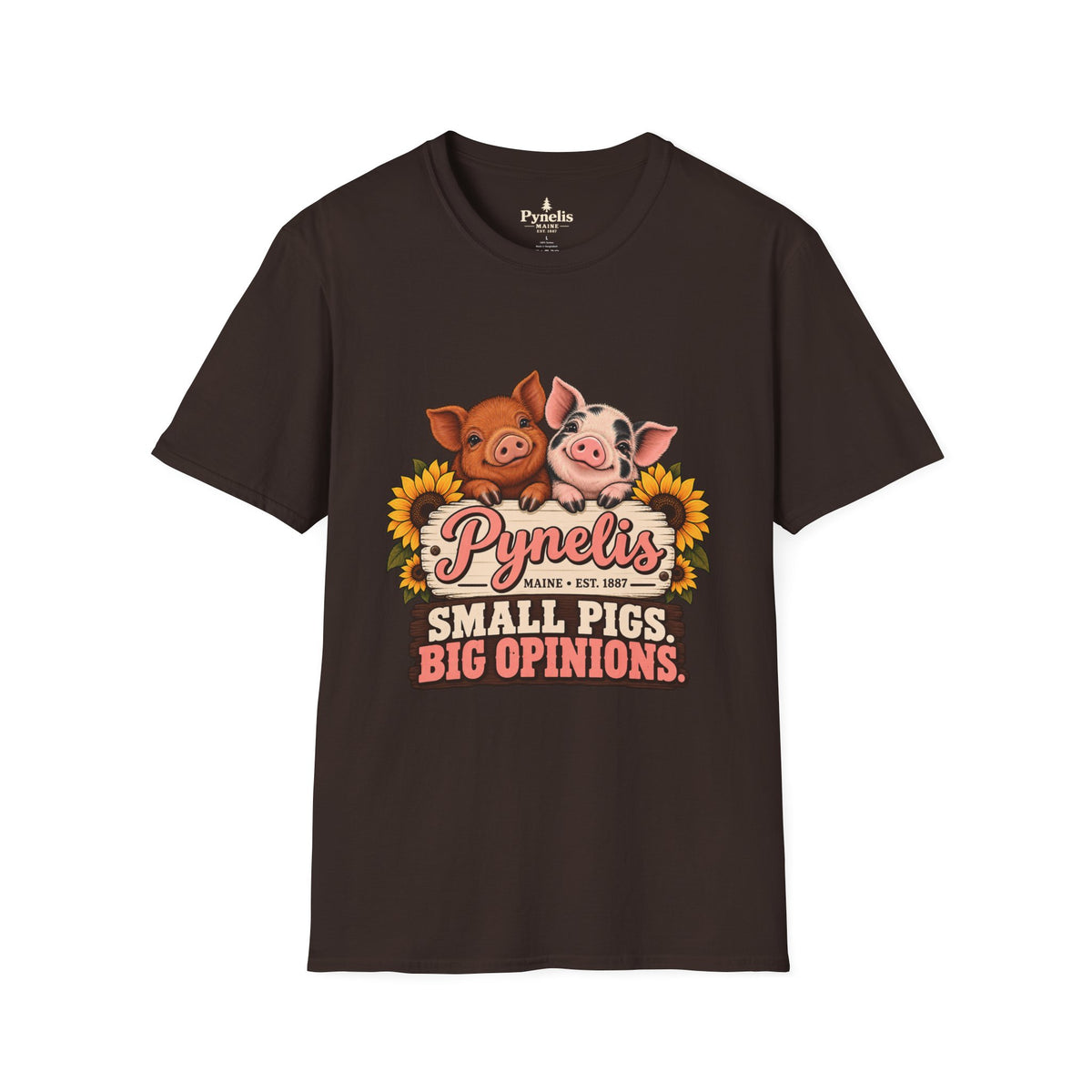 Small Pigs, Big Opinions T-Shirt — Cute Pig Cartoon Tee with Sunflowers