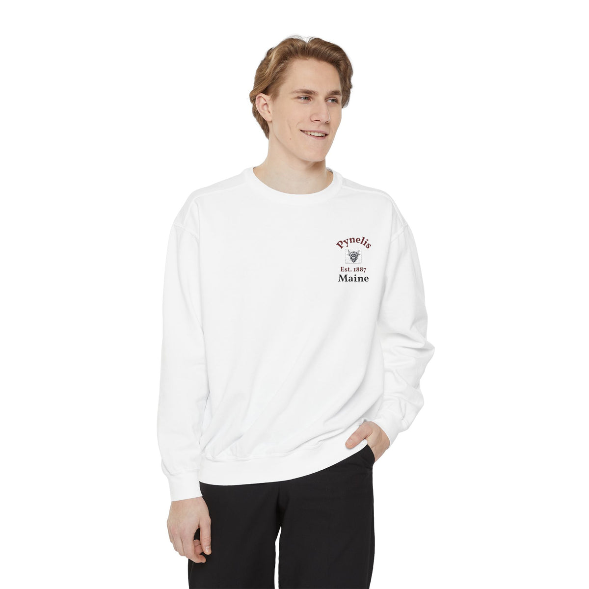 Crewneck Sweatshirt — Pynelis Maine Est 1887 Highland Graphic