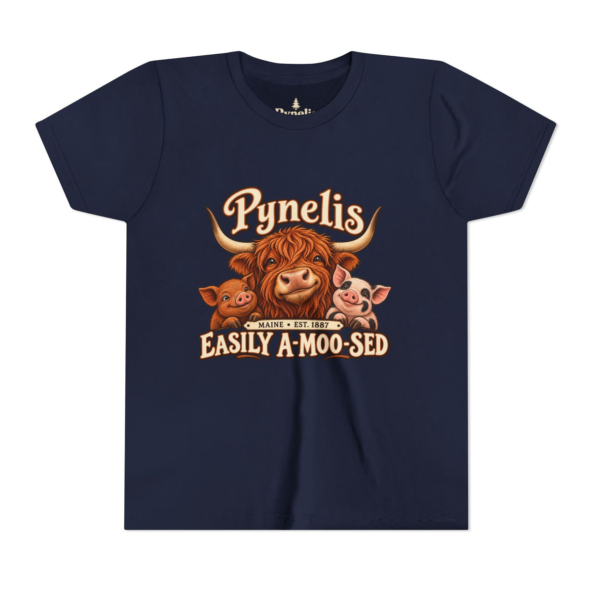Youth Tee - "Pynelis Easily A-Moo-Sed" Funny Cow & Pig Farm Animal Shirt
