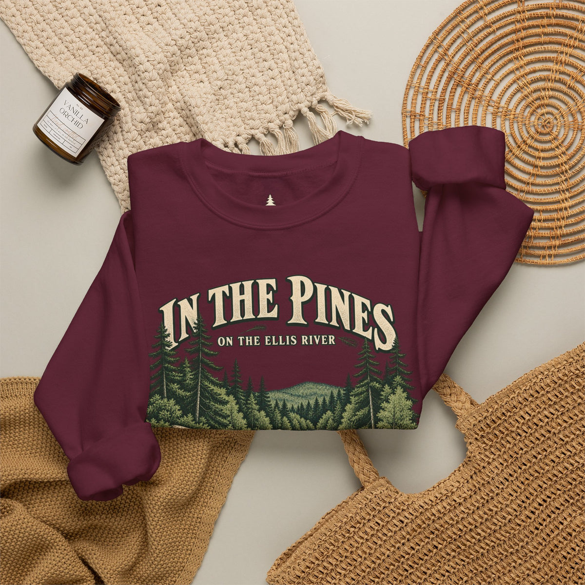 In The Pines Andover, ME Crewneck Sweatshirt — Scenic River Pine Forest Sweatshirt