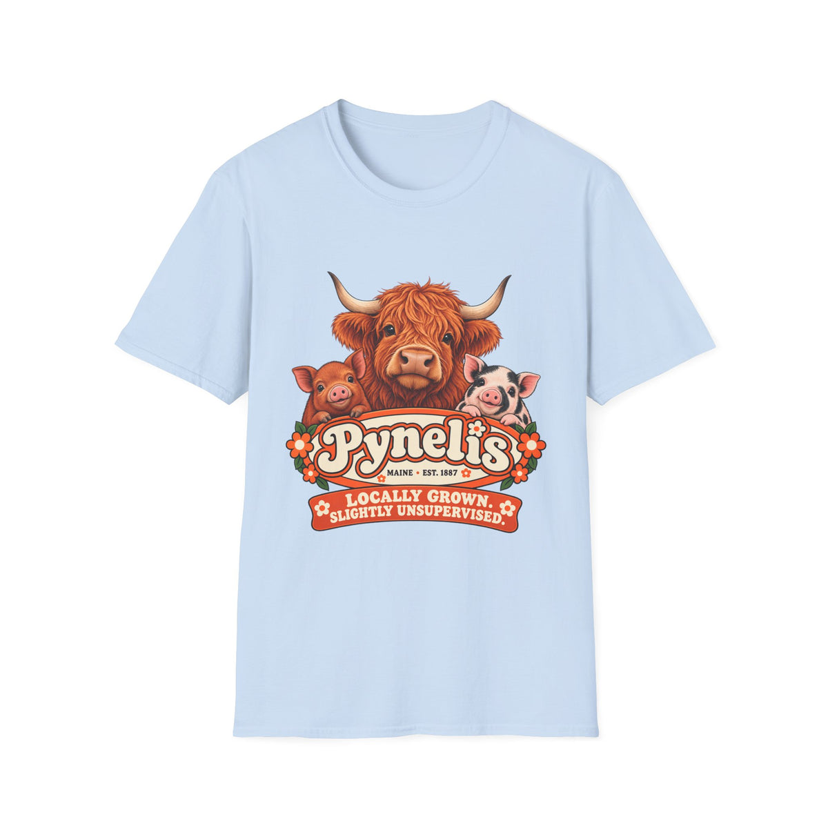 T-Shirt — 'Pynelis' Farm Animals Graphic Tee: Locally Grown, Slightly Unsurprised