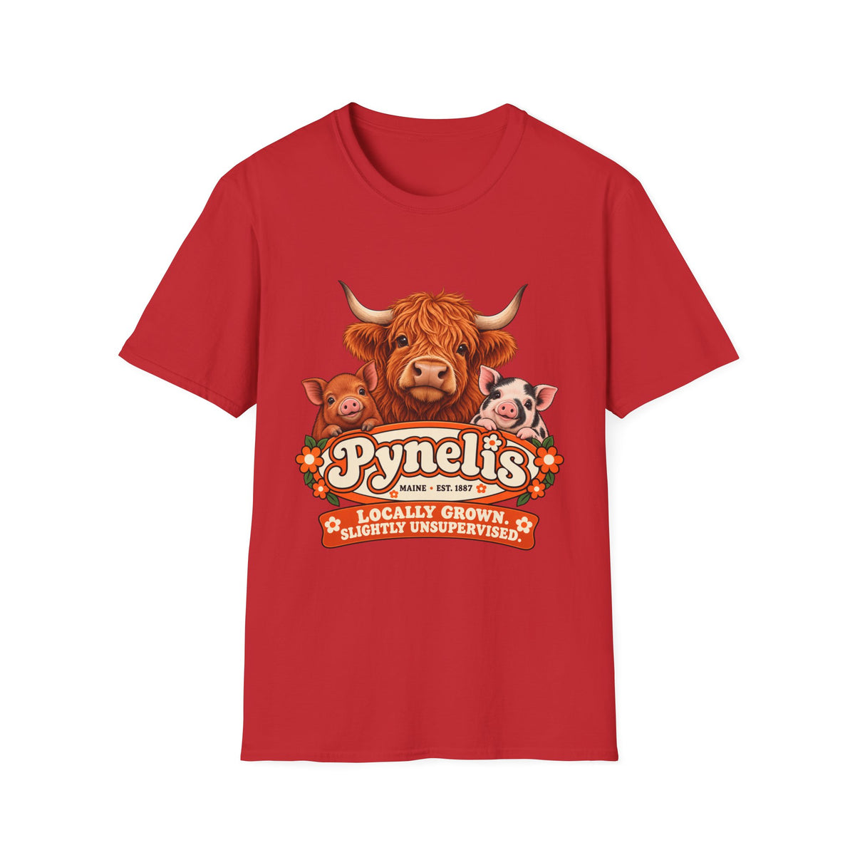 T-Shirt — 'Pynelis' Farm Animals Graphic Tee: Locally Grown, Slightly Unsurprised