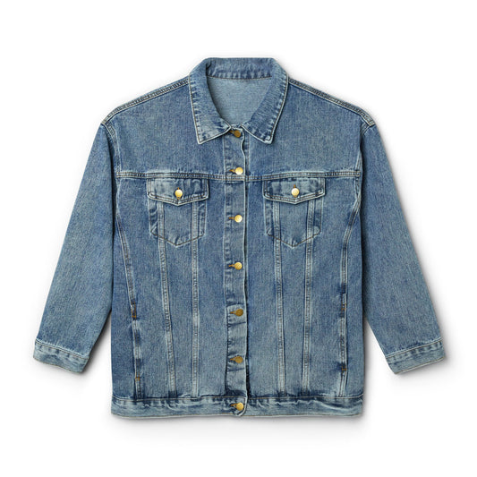 Women’s Denim Jacket — Rustic Buffalo Graphic Back Print, Casual Western Jean Jacket