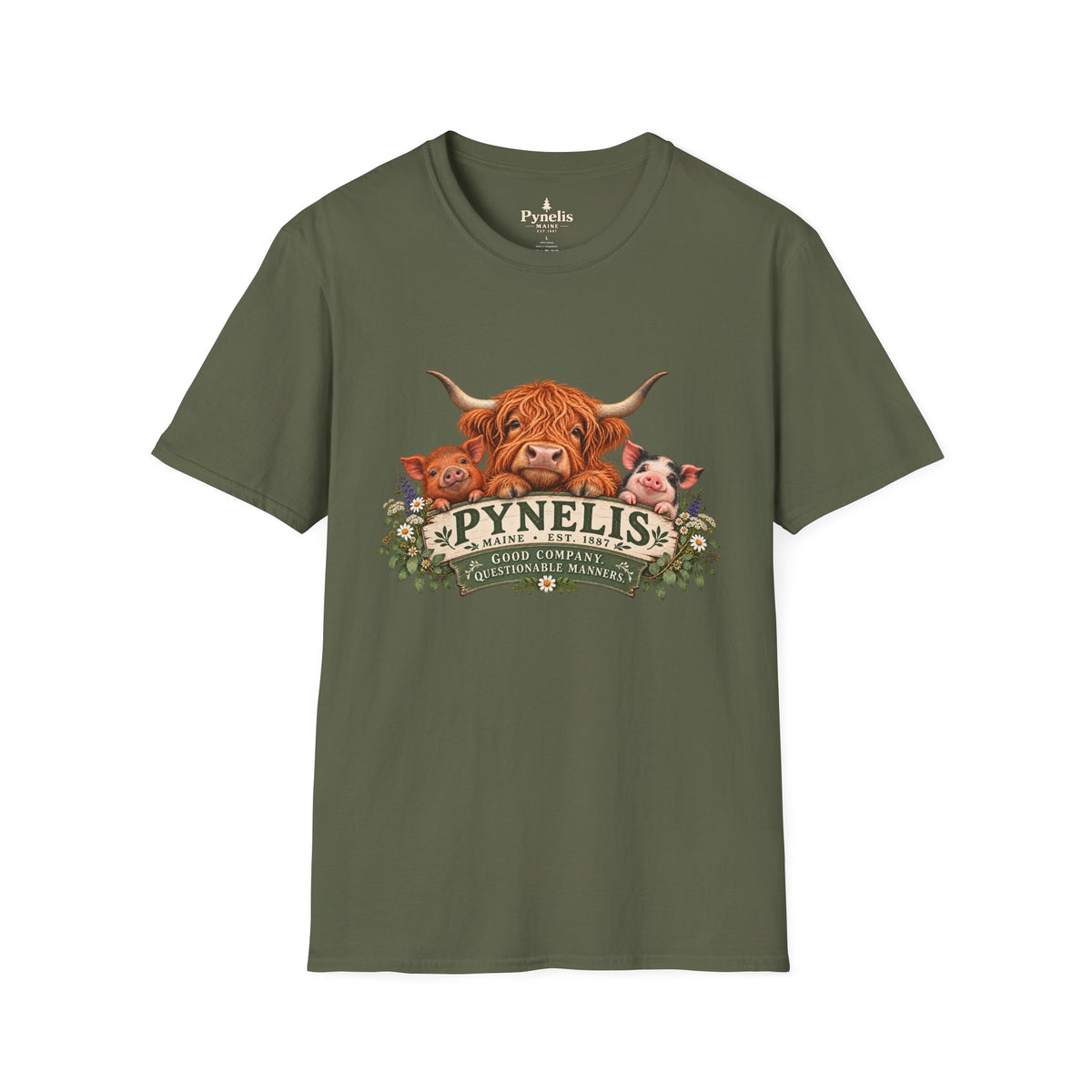 Highland Cow Family T-Shirt — "Pynelis" Floral Farm Animal Tee