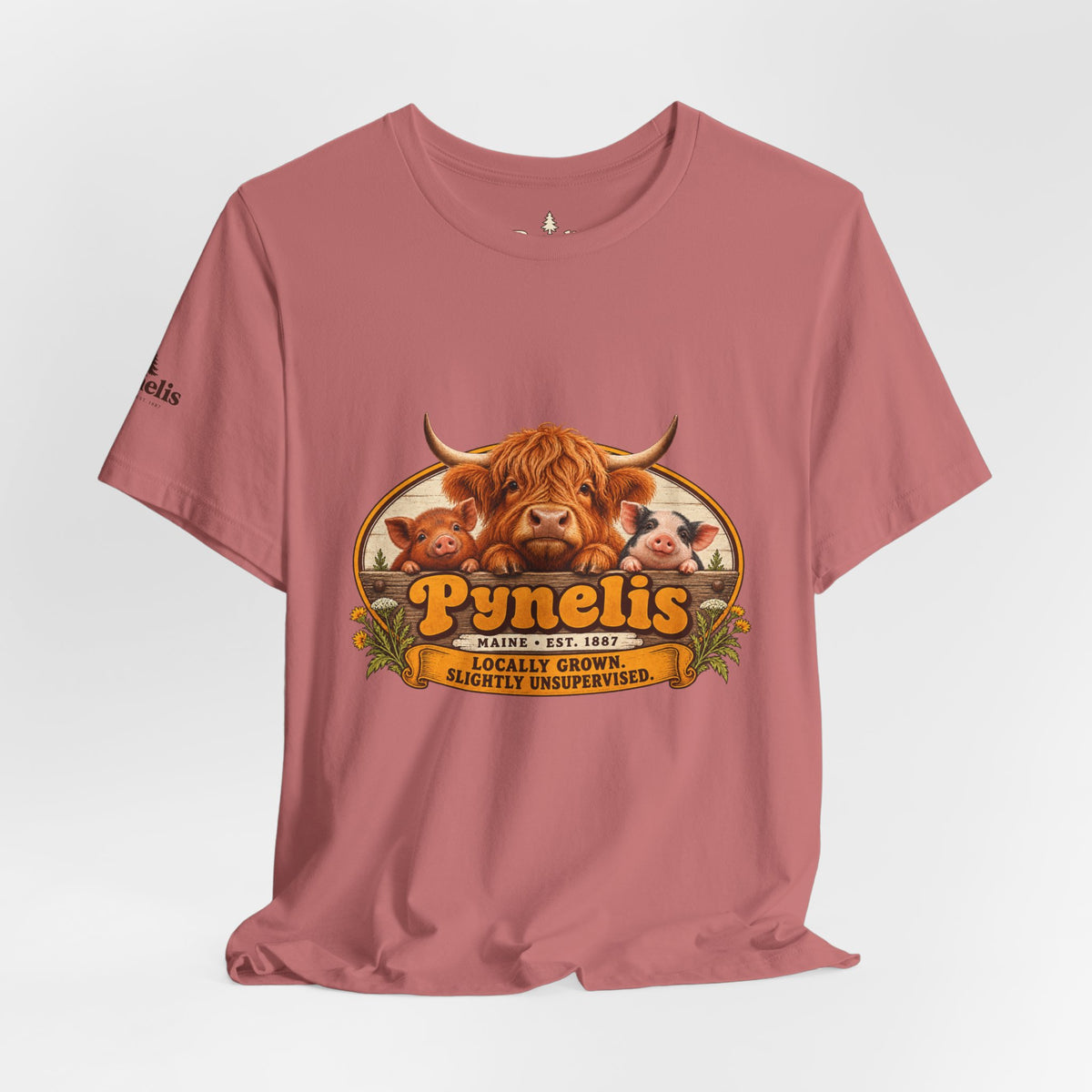 Highland Cow Farm T-Shirt — “Pynelis” Vintage Rustic Livestock Tee
