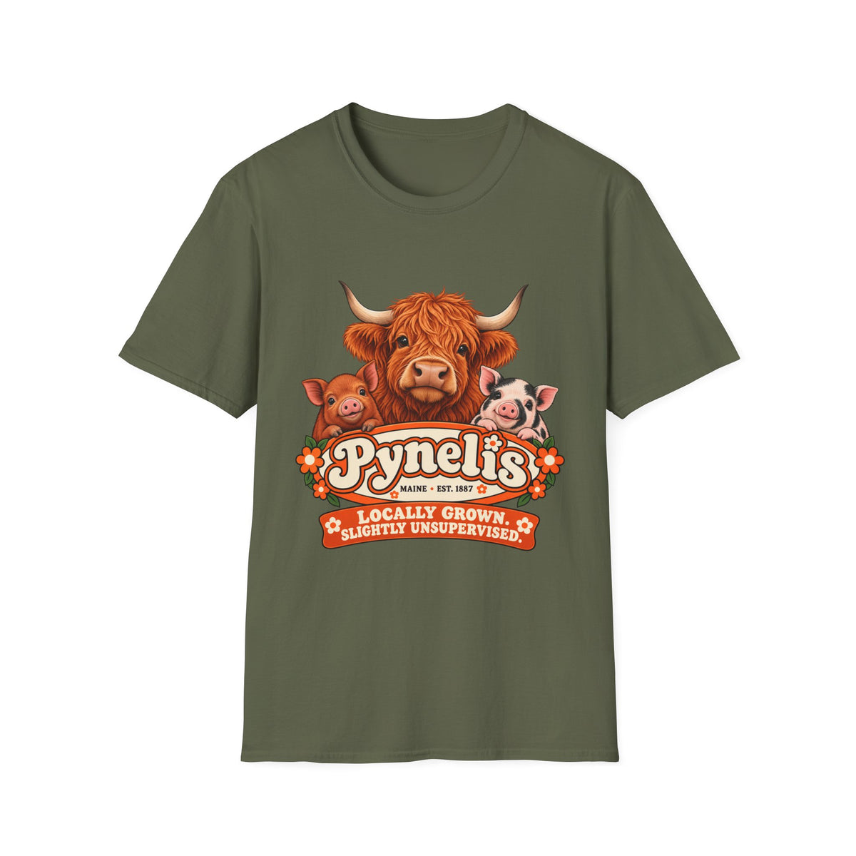 T-Shirt — 'Pynelis' Farm Animals Graphic Tee: Locally Grown, Slightly Unsurprised