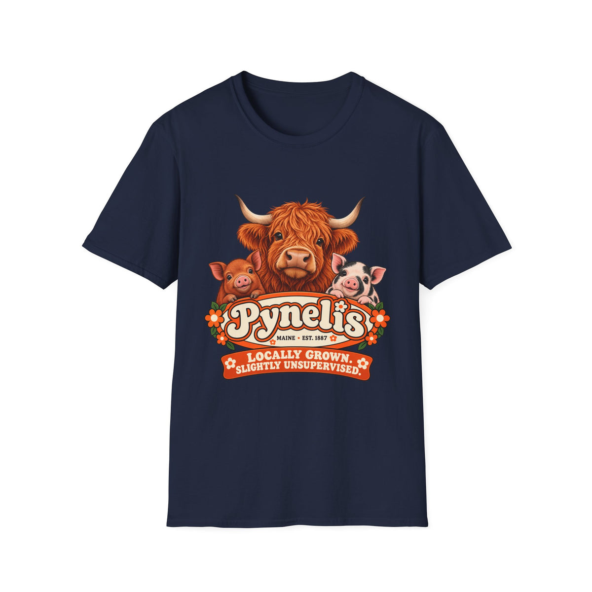 T-Shirt — 'Pynelis' Farm Animals Graphic Tee: Locally Grown, Slightly Unsurprised