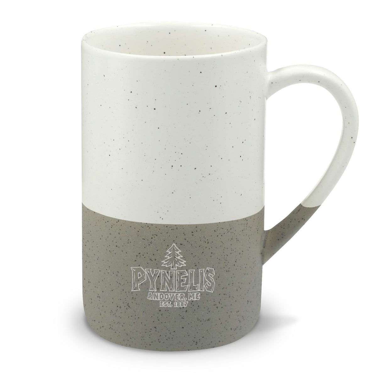 Pynelis Speckled Ceramic Engraved Mug — 13oz Rustic Coffee Cup with Tree