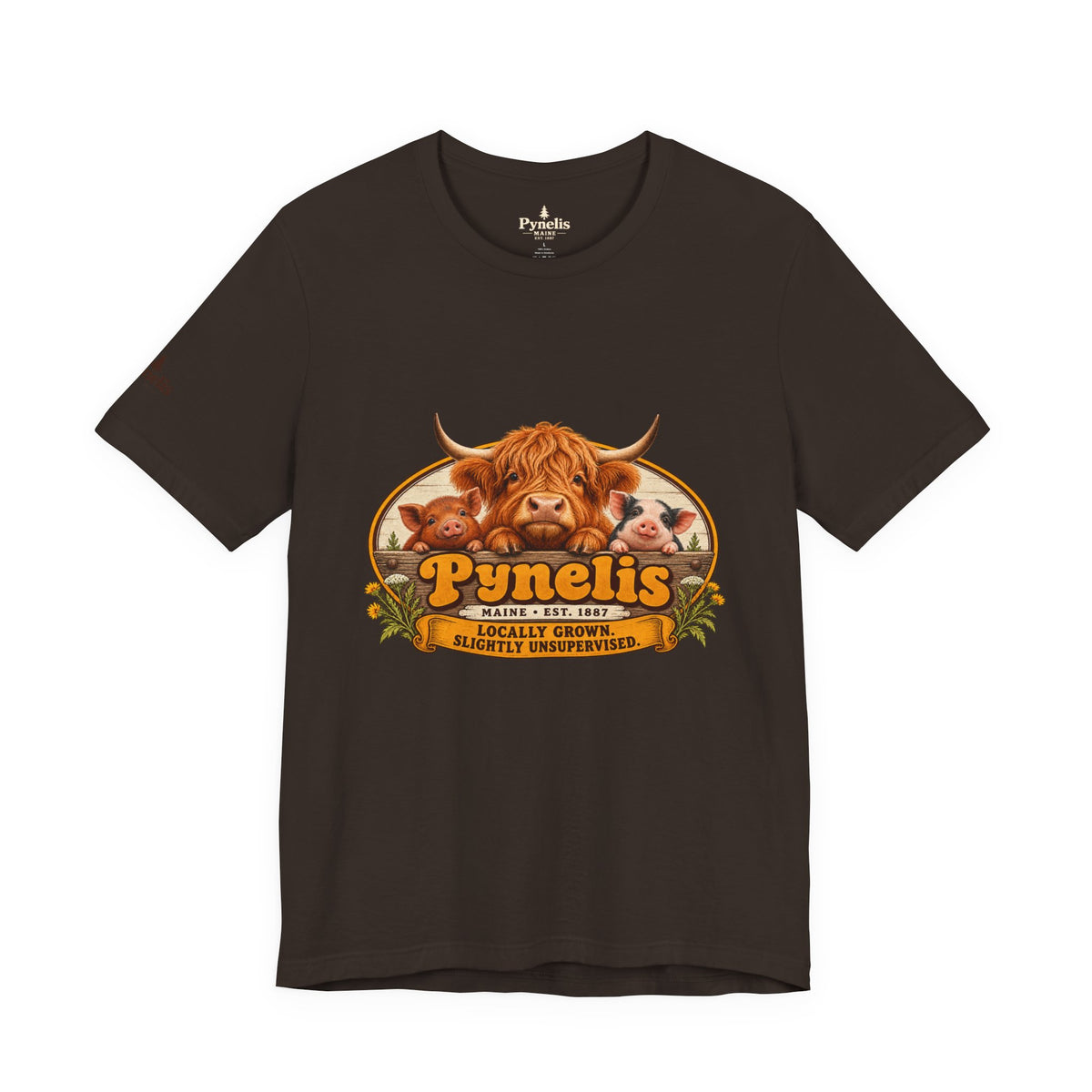 Highland Cow Farm T-Shirt — “Pynelis” Vintage Rustic Livestock Tee