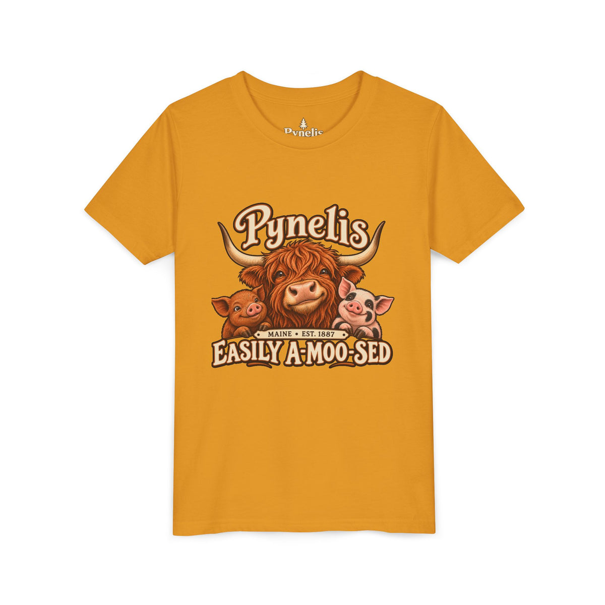 Youth Tee - "Pynelis Easily A-Moo-Sed" Funny Cow & Pig Farm Animal Shirt
