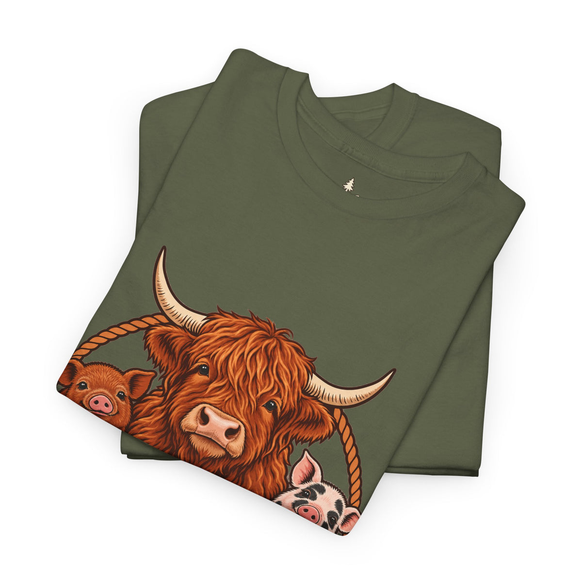 Highland Cow & Pig Farm Tee — Pynelis "Moo & Oink" Vintage Farm Logo T-Shirt