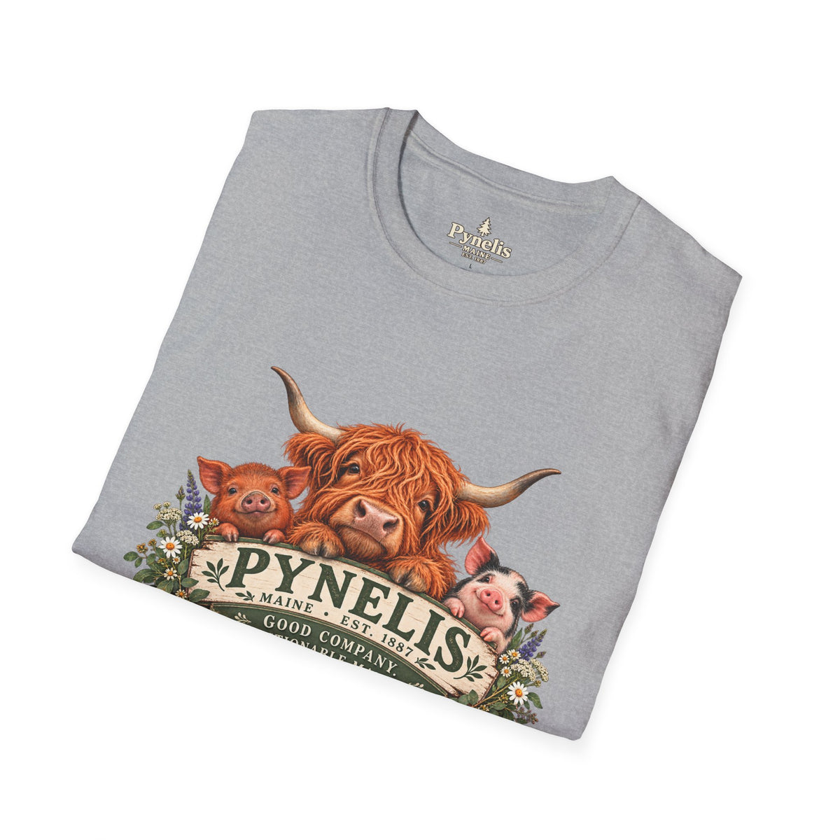 Highland Cow Family T-Shirt — "Pynelis" Floral Farm Animal Tee