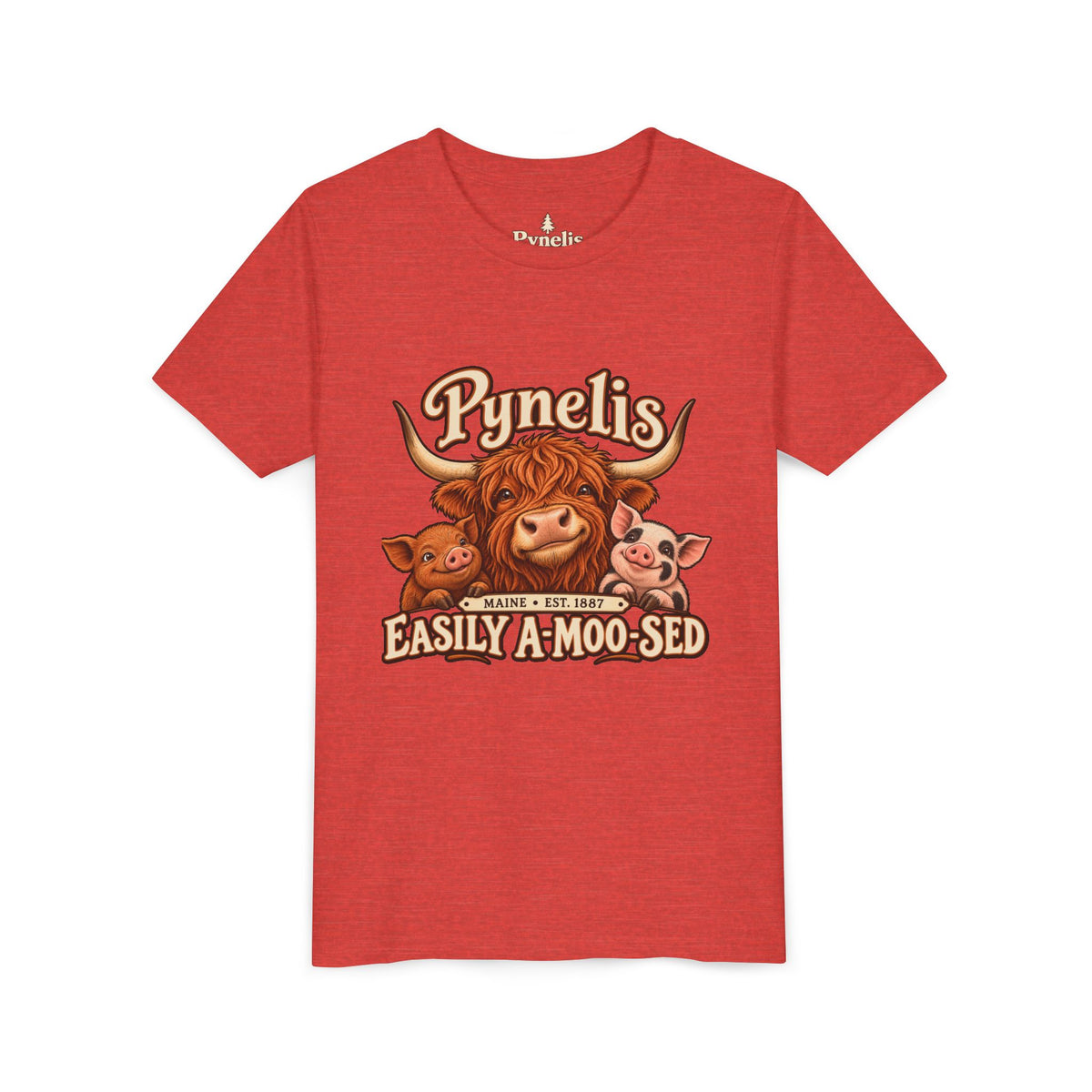Youth Tee - "Pynelis Easily A-Moo-Sed" Funny Cow & Pig Farm Animal Shirt
