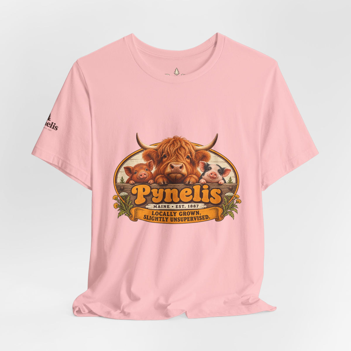 Highland Cow Farm T-Shirt — “Pynelis” Vintage Rustic Livestock Tee
