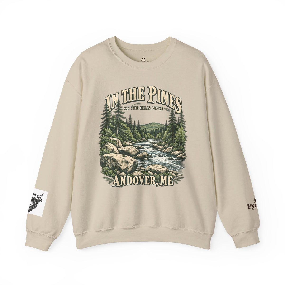 In The Pines Andover, ME Crewneck Sweatshirt — Scenic River Pine Forest Sweatshirt