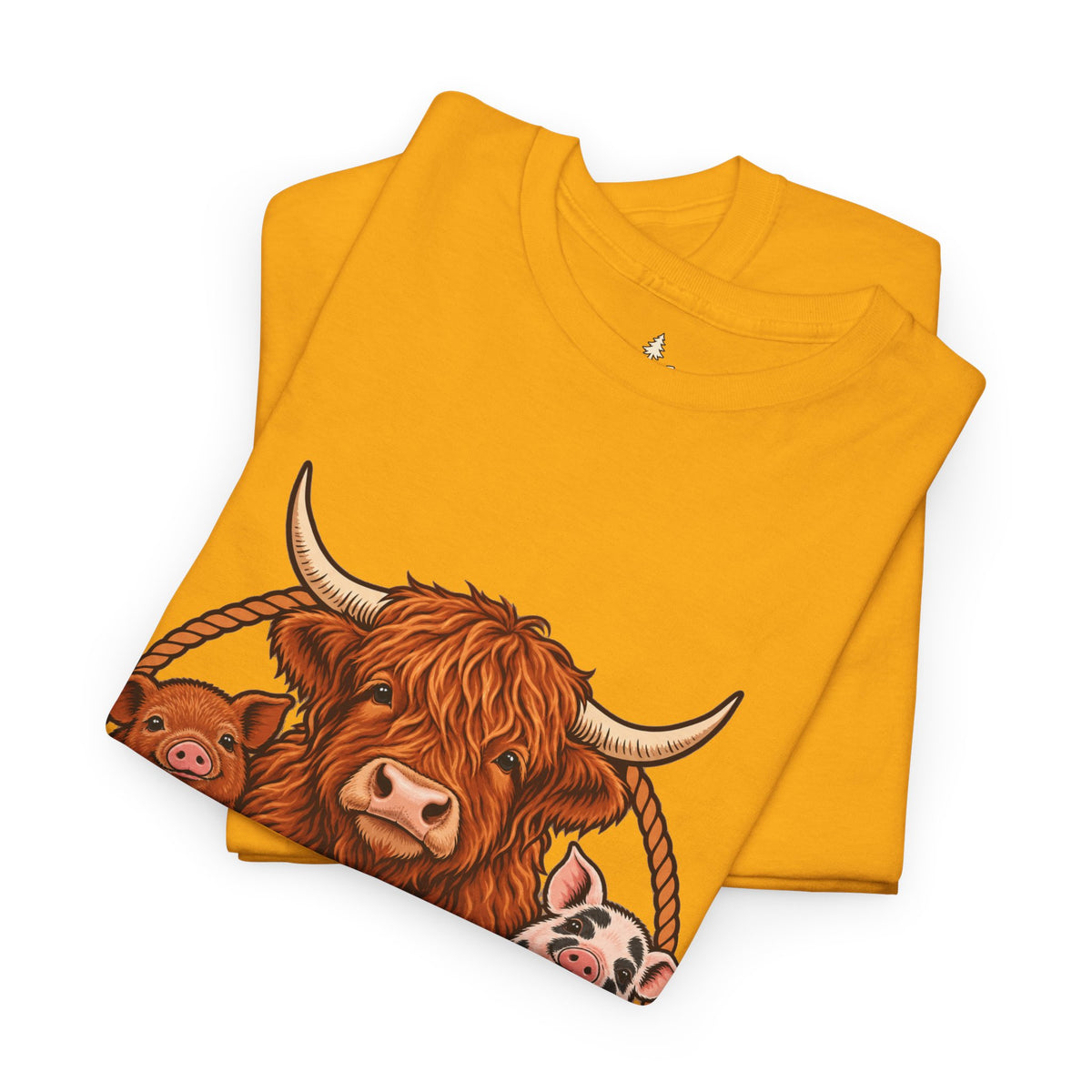 Highland Cow & Pig Farm Tee — Pynelis "Moo & Oink" Vintage Farm Logo T-Shirt