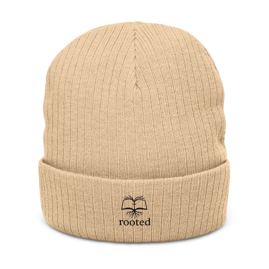 Rooted Ribbed Knit Beanie — Embroidered Tree Logo Winter Hat