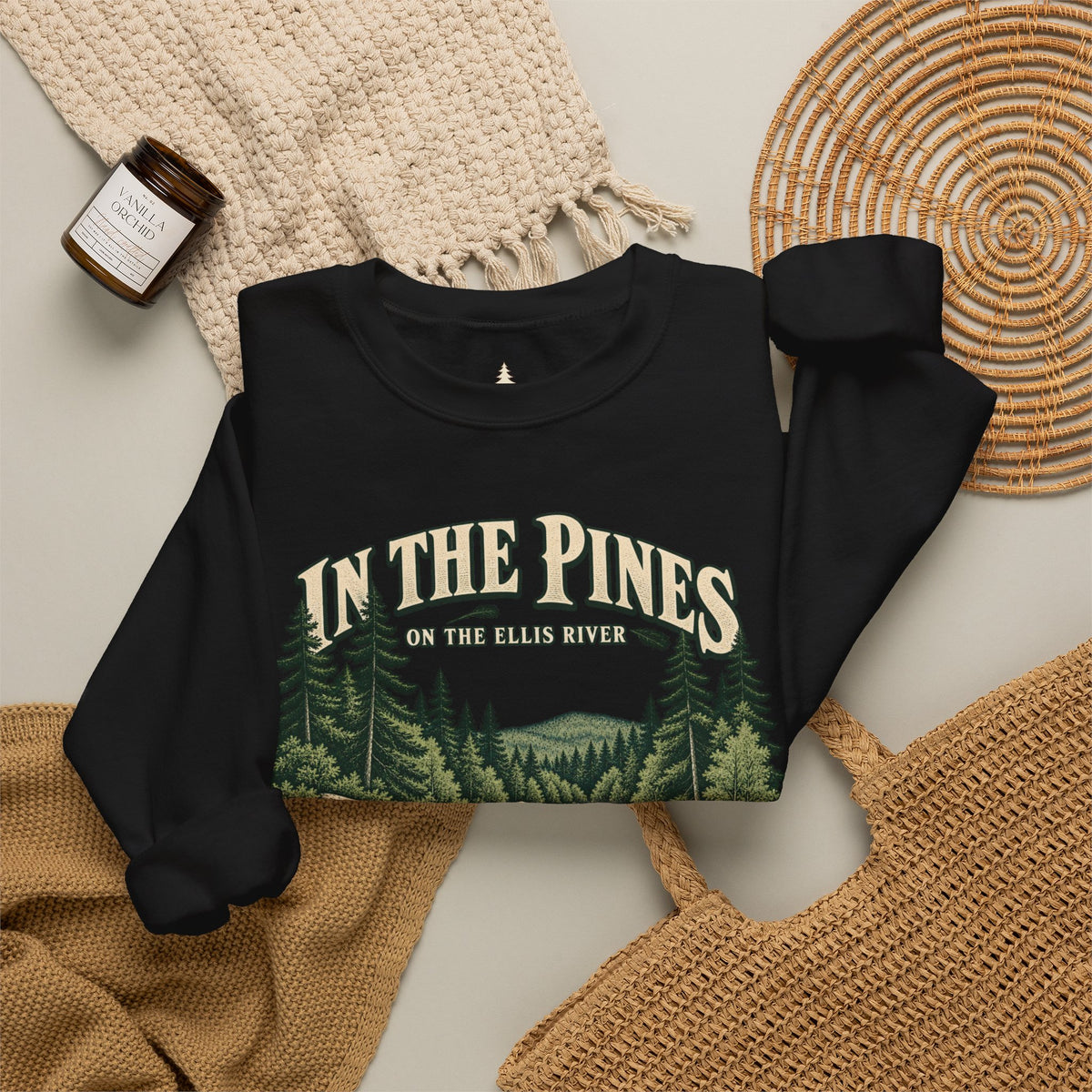 In The Pines Andover, ME Crewneck Sweatshirt — Scenic River Pine Forest Sweatshirt