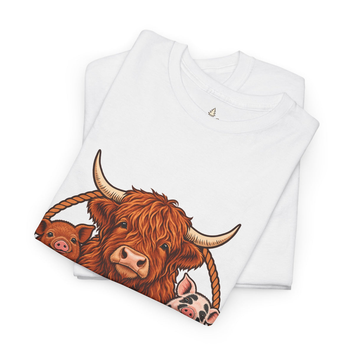 Highland Cow & Pig Farm Tee — Pynelis "Moo & Oink" Vintage Farm Logo T-Shirt