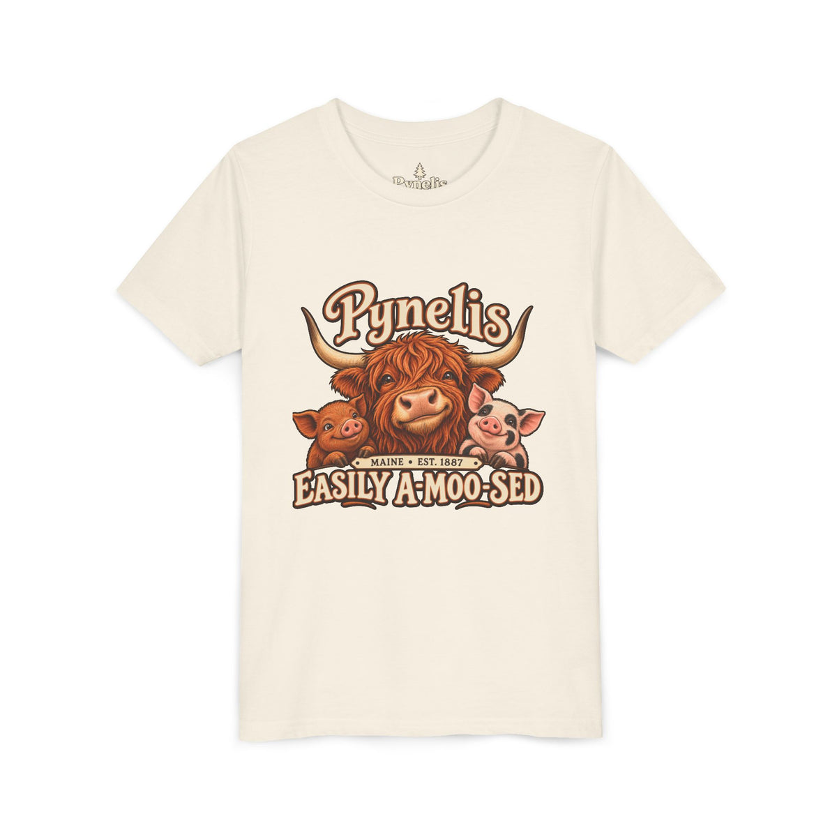 Youth Tee - "Pynelis Easily A-Moo-Sed" Funny Cow & Pig Farm Animal Shirt