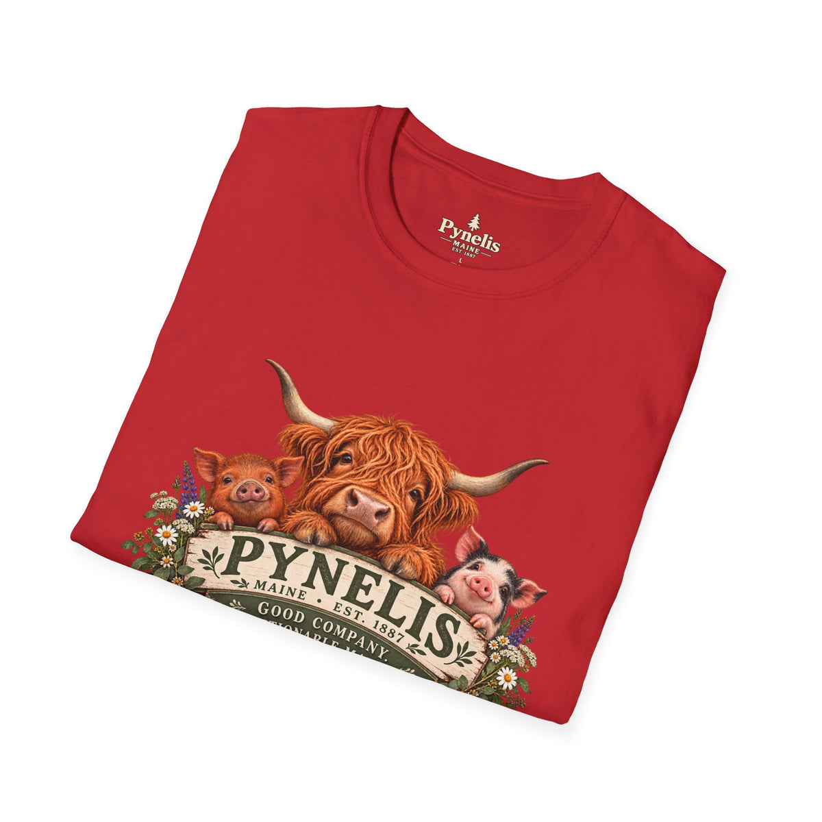 Highland Cow Family T-Shirt — "Pynelis" Floral Farm Animal Tee