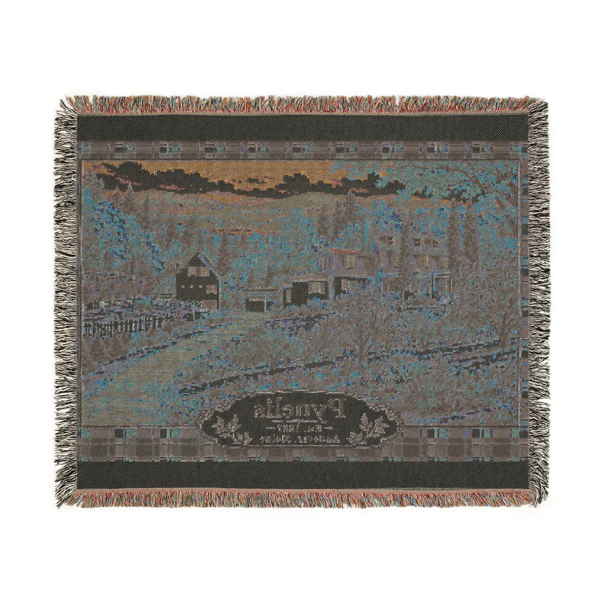 Plaid Woven Blanket — Autumn Village Tapestry Throw (Cozy Pynelis Landscape)