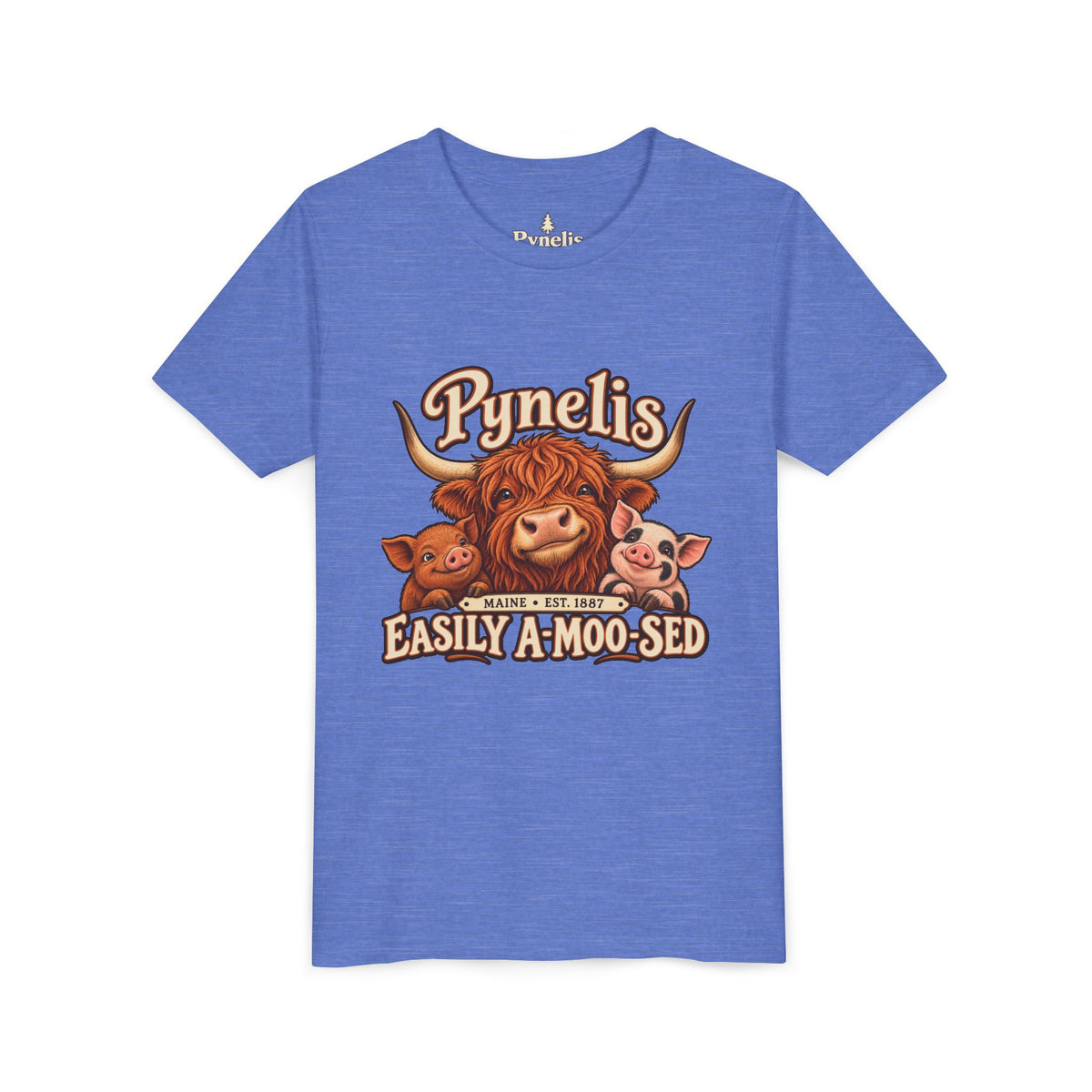 Youth Tee - "Pynelis Easily A-Moo-Sed" Funny Cow & Pig Farm Animal Shirt