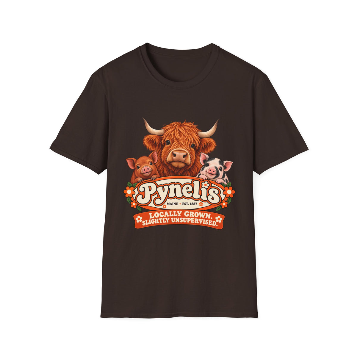 T-Shirt — 'Pynelis' Farm Animals Graphic Tee: Locally Grown, Slightly Unsurprised