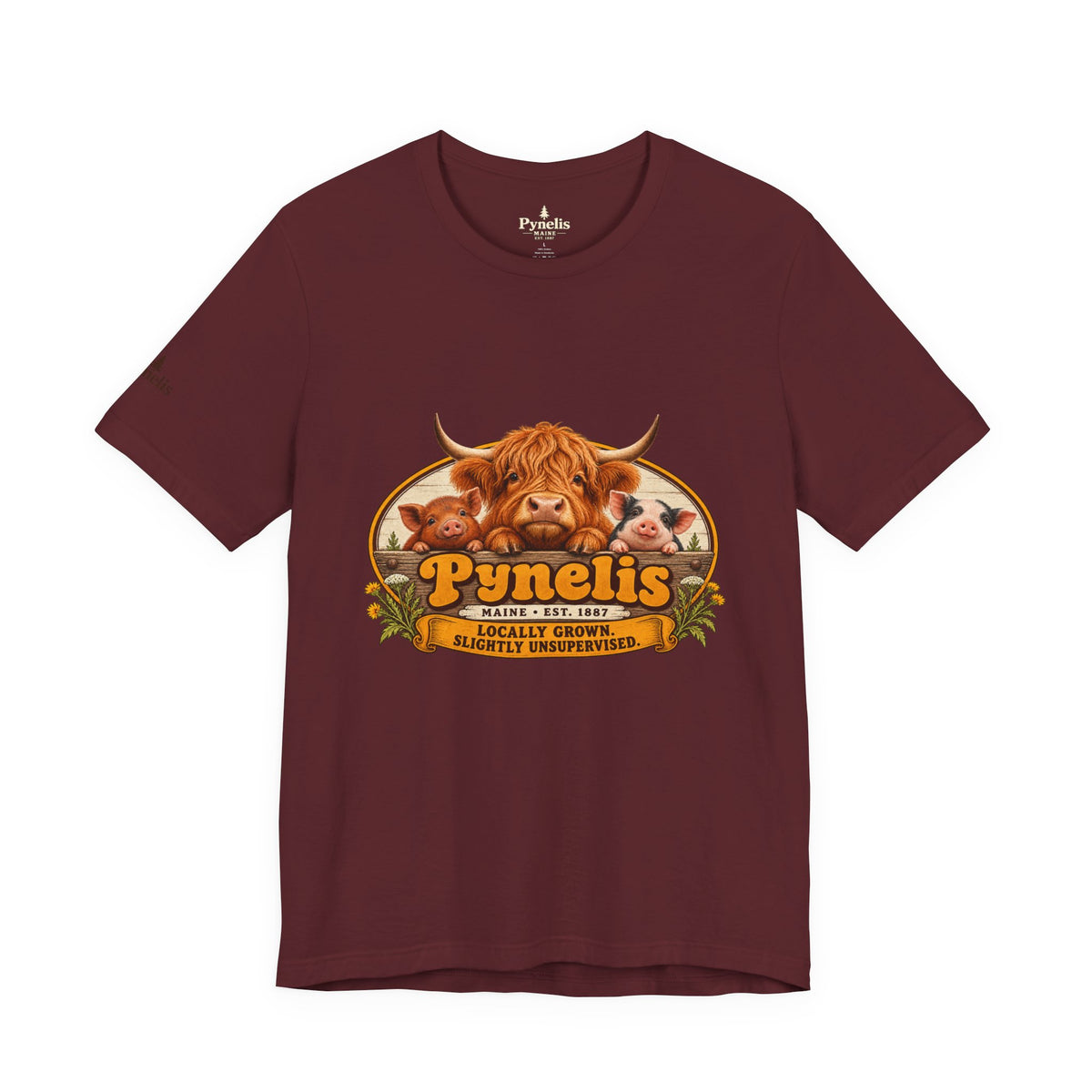 Highland Cow Farm T-Shirt — “Pynelis” Vintage Rustic Livestock Tee