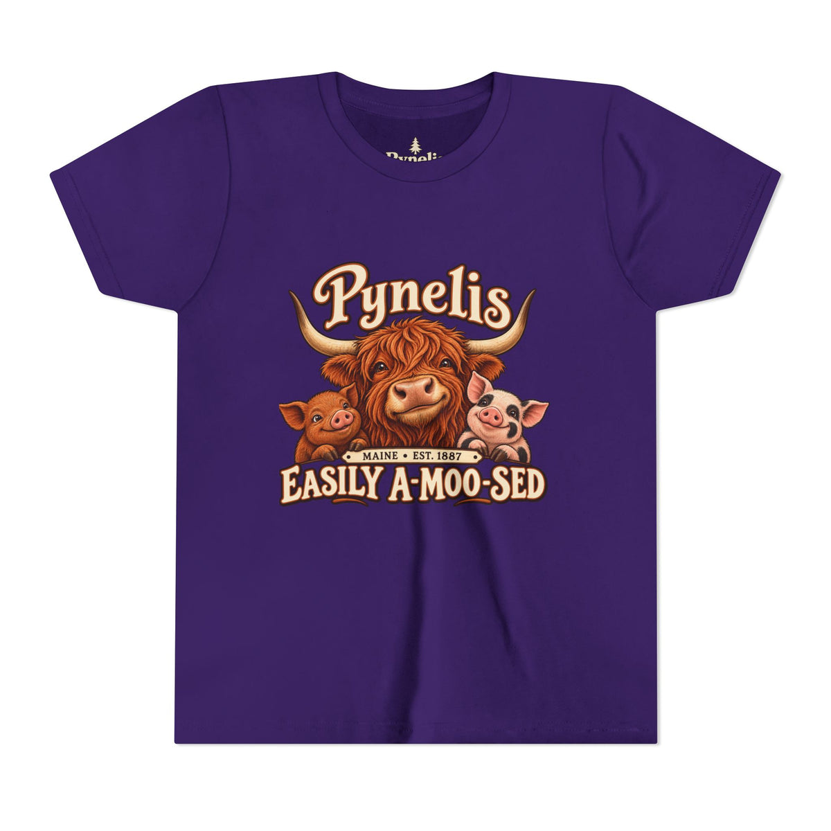 Youth Tee - "Pynelis Easily A-Moo-Sed" Funny Cow & Pig Farm Animal Shirt