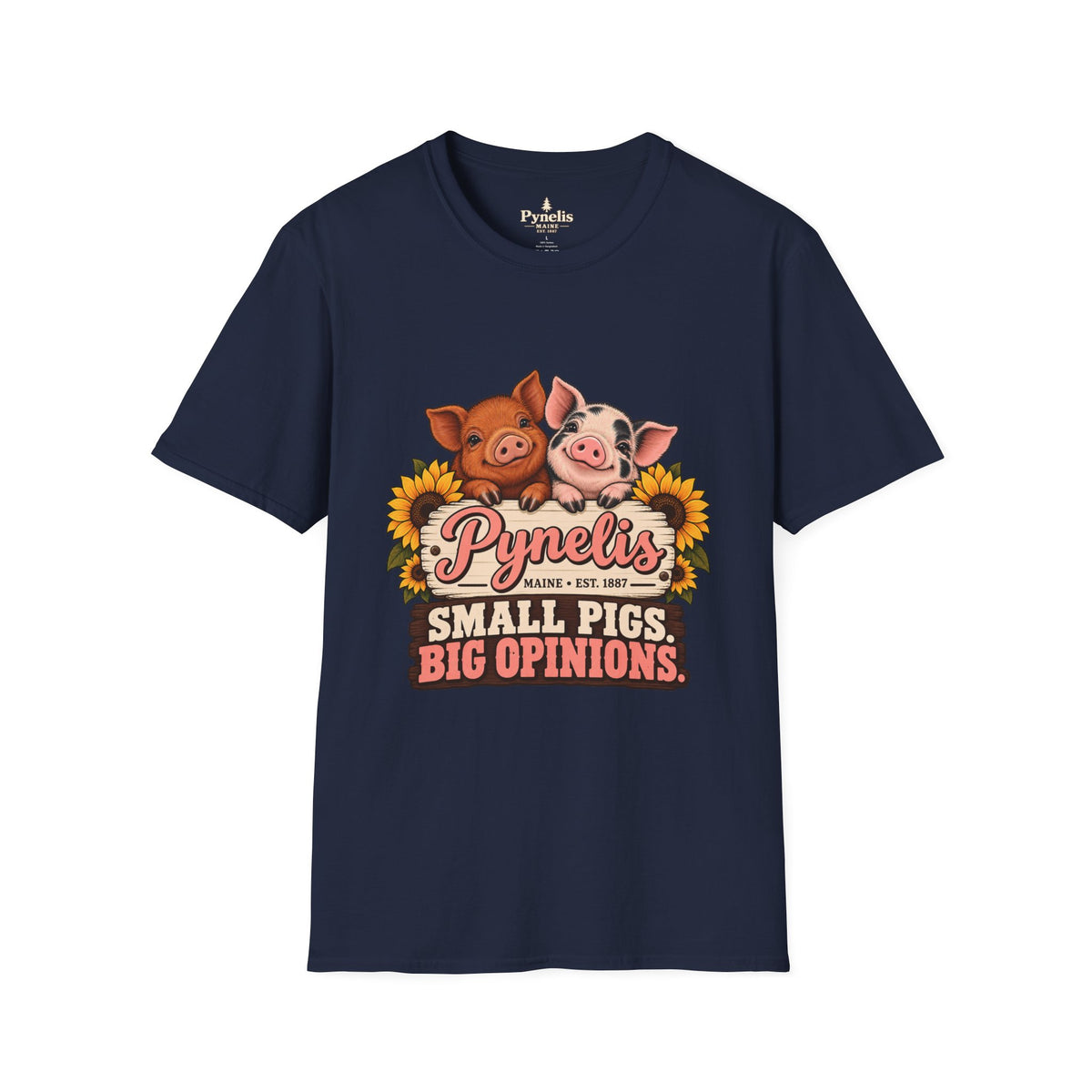 Small Pigs, Big Opinions T-Shirt — Cute Pig Cartoon Tee with Sunflowers