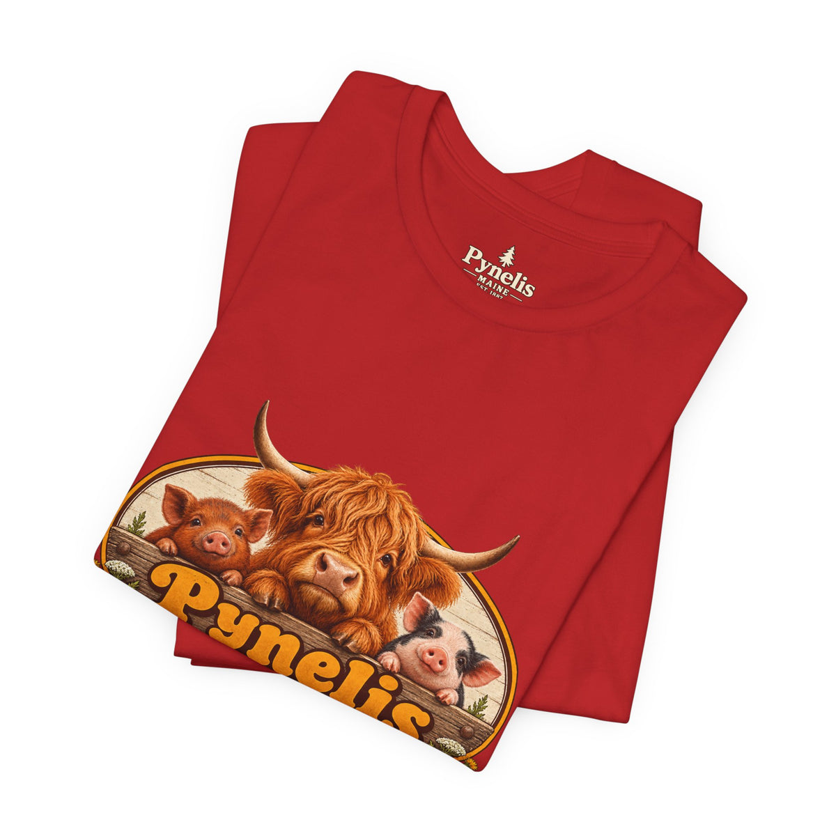 Highland Cow Farm T-Shirt — “Pynelis” Vintage Rustic Livestock Tee