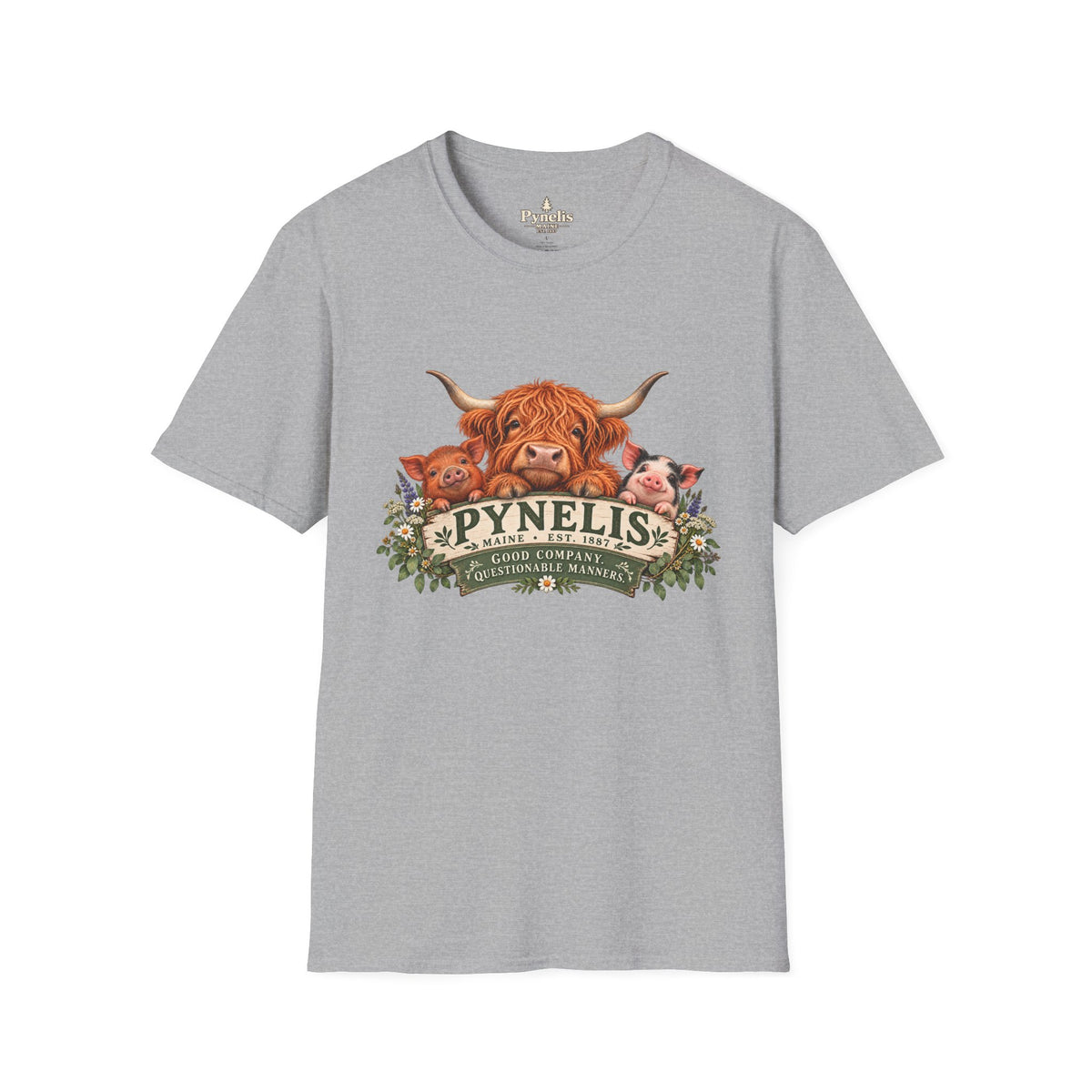 Highland Cow Family T-Shirt — "Pynelis" Floral Farm Animal Tee