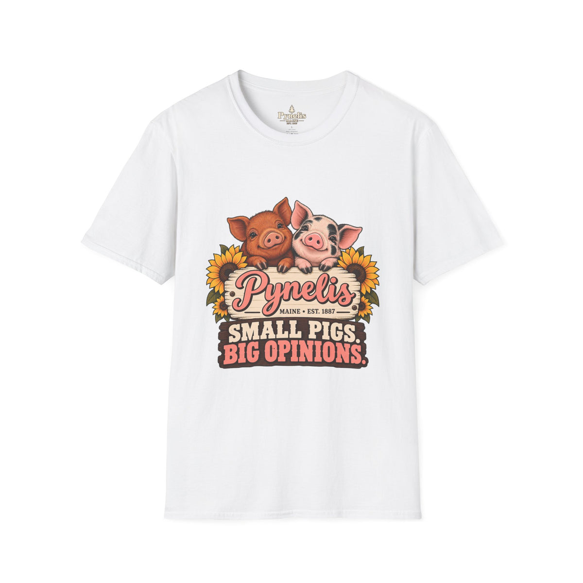 Small Pigs, Big Opinions T-Shirt — Cute Pig Cartoon Tee with Sunflowers