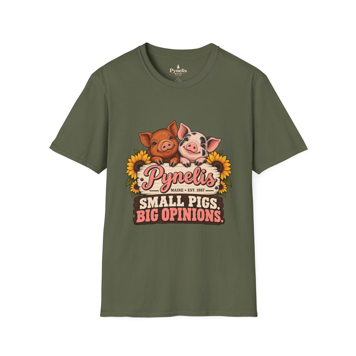 Small Pigs, Big Opinions T-Shirt — Cute Pig Cartoon Tee with Sunflowers