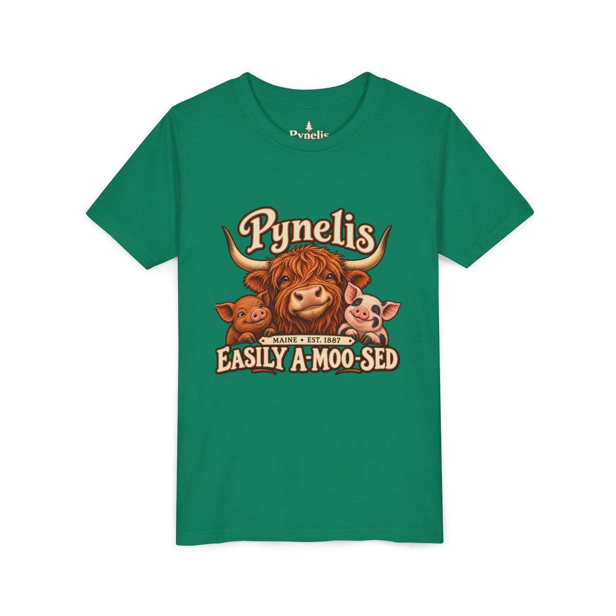 Youth Tee - "Pynelis Easily A-Moo-Sed" Funny Cow & Pig Farm Animal Shirt