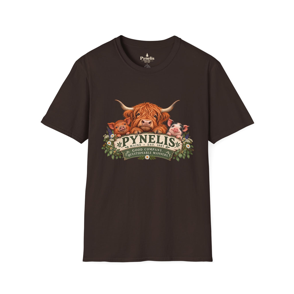 Highland Cow Family T-Shirt — "Pynelis" Floral Farm Animal Tee