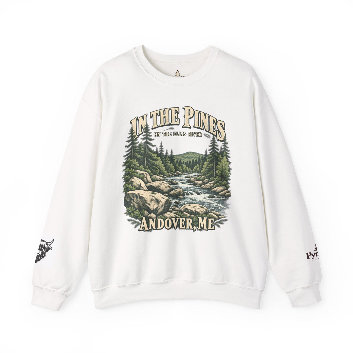 In The Pines Andover, ME Crewneck Sweatshirt — Scenic River Pine Forest Sweatshirt