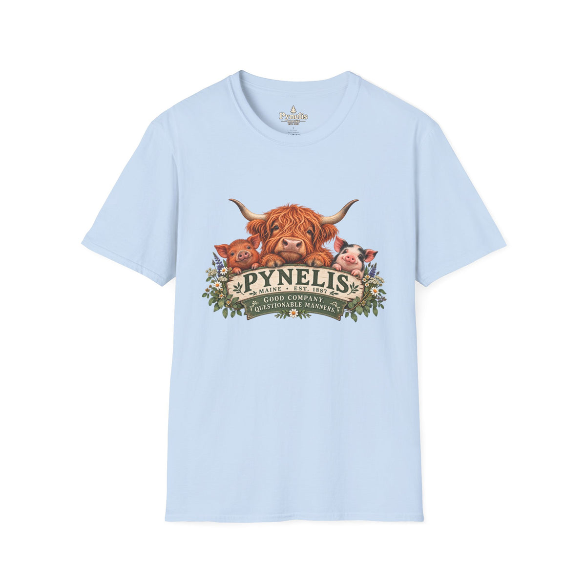 Highland Cow Family T-Shirt — "Pynelis" Floral Farm Animal Tee