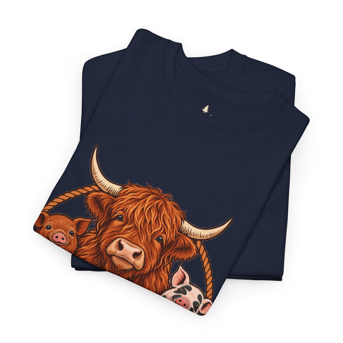 Highland Cow & Pig Farm Tee — Pynelis "Moo & Oink" Vintage Farm Logo T-Shirt