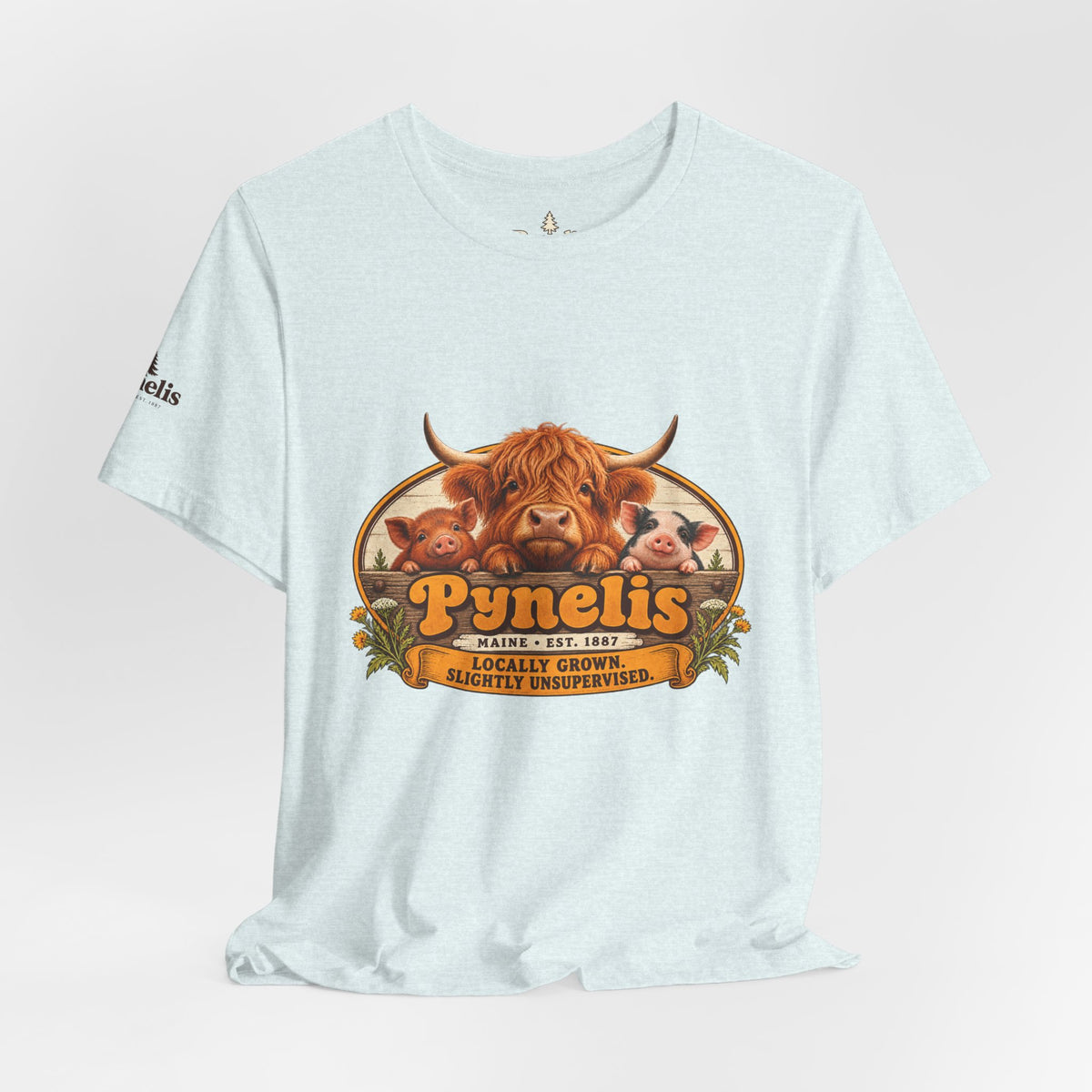Highland Cow Farm T-Shirt — “Pynelis” Vintage Rustic Livestock Tee