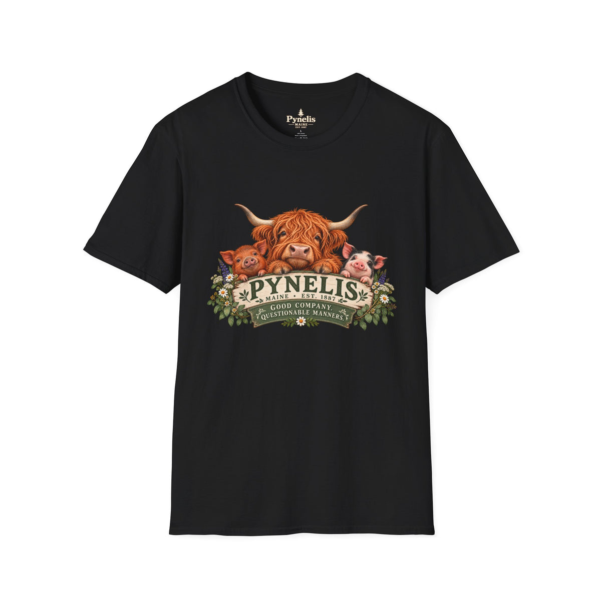 Highland Cow Family T-Shirt — "Pynelis" Floral Farm Animal Tee